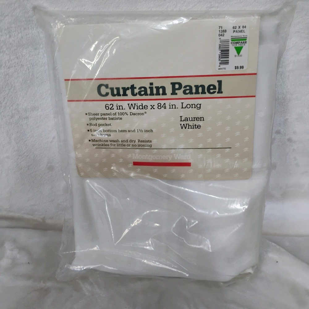 Vintage Montgomery Ward Lauren White Sheer Curtain Panel 62x84 Rod Pocket‎ USA Q